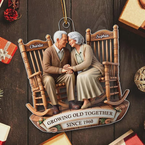 Going Old Together Couple Ornament, 2D Flat Rocking Chairs Acrylic Keepsake, Sitting Together Vintage Christmas Gift
