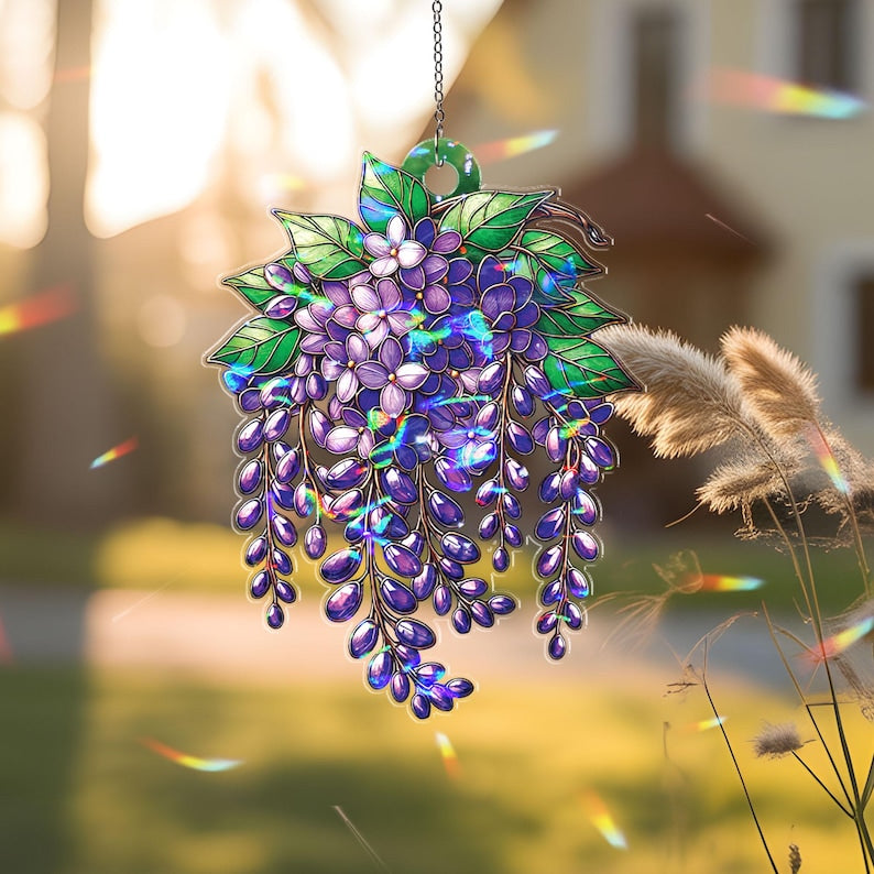 Wisteria Art Acrylic Suncatcher, Elegant Botanical Window Hanging, Light-Reflecting Spring Decor, Perfect Gift for Plant Lovers, for Mom