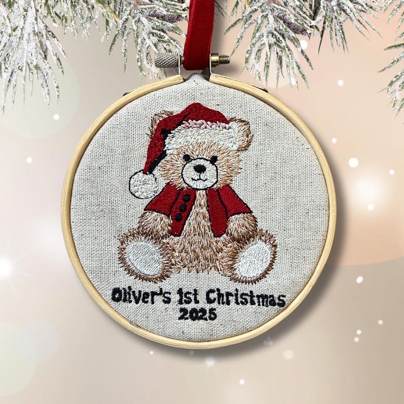 Baby's First Christmas Ornament, Embroidered New Baby Gift Custom Embroidered Ornament Keepsake Personalized Ornament for Baby 1st Christmas