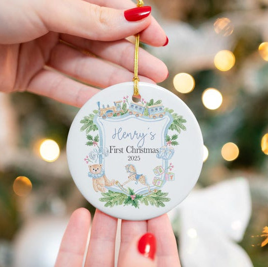 Personalized Baby Ornament First Christmas Ceramic Keepsake Custom Name Girl Pink Bow Teddy Bear Holiday Decoration Newborn Gift Porcelain
