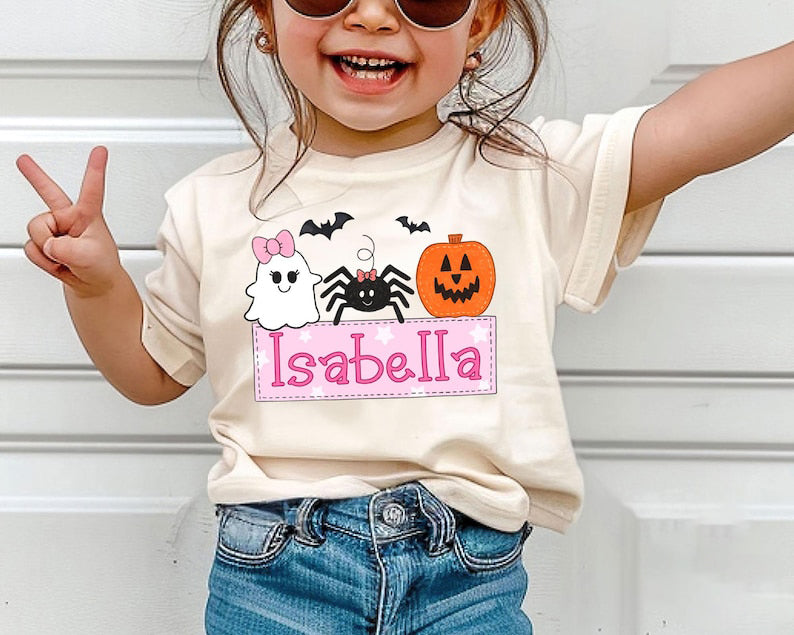 Personalized Kids Halloween Shirt, Halloween Name Shirt for Toddler, Boys Girls Halloween Toddler Shirt, Custom Kids Name Shirt, Spooky Tee