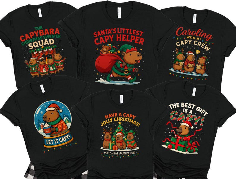 Capybara Matching Family Christmas Pajama Shirts, Rodent Shirts, Capybara Family Christmas Pajama Tshirt, Cappy Holidays Tee, Christmas Pjs