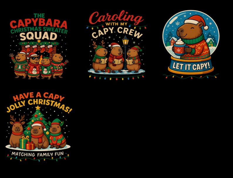 Capybara Matching Family Christmas Pajama Shirts, Rodent Shirts, Capybara Family Christmas Pajama Tshirt, Cappy Holidays Tee, Christmas Pjs