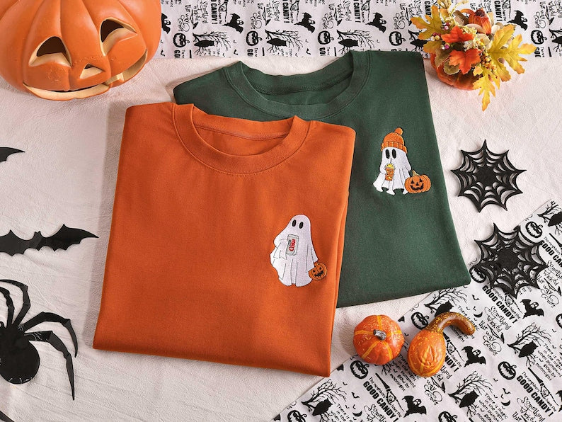 Custom embroidered ghost Halloween Sweatshirt, Cute Matching Hoodies for Halloween, Goose Halloween Sweatshirt, Cozy Spooky Season Hoodie