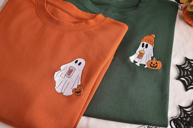 Custom embroidered ghost Halloween Sweatshirt, Cute Matching Hoodies for Halloween, Goose Halloween Sweatshirt, Cozy Spooky Season Hoodie