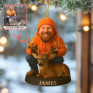 Personalized Photo Hunting Ornament, 2D Flat Hunting Ornament, Gift for Deer Hunter, Hunter Christmas Ornament, Custom Hunter Gift For Dad/ Grandpa