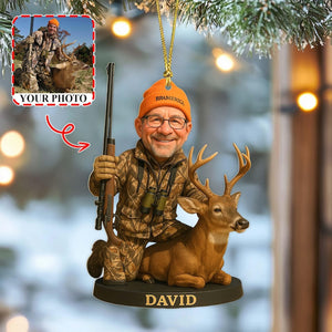 Personalized Photo Hunting Ornament, 2D Flat Hunting Ornament, Gift for Deer Hunter, Hunter Christmas Ornament, Custom Hunter Gift For Dad/ Grandpa