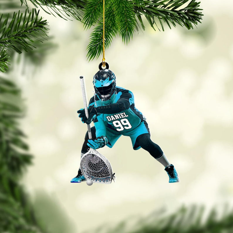 Personalized Lacrosse Goalie Acrylic Ornament, 2D Flat Ornament, Not 3D, Custom Name & Number Sports Christmas Tree Decoration