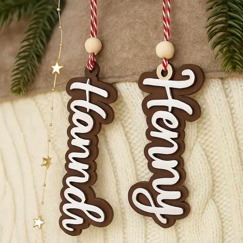Custom Stocking Tags, Christmas Gift Tags, Wood Personalized Tags, Rustic Holiday Name Tags, Name Ornament, Holiday Gift Tags, 3D Xmas Tag