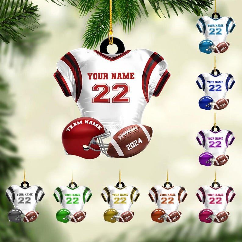 Personalized Football Jersey Acrylic Ornament, 2D Flat Ornament, Not 3D, Custom Name & Number Sports Christmas Tree Decoration