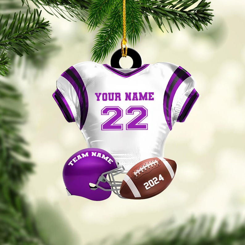 Personalized Football Jersey Acrylic Ornament, 2D Flat Ornament, Not 3D, Custom Name & Number Sports Christmas Tree Decoration