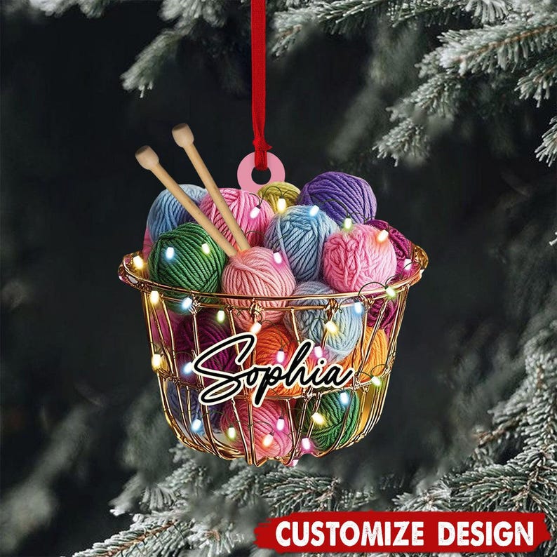 Personalized Knitting Christmas Ornament, Christmas Gift For Knitter, Custom Knitting Yarns Ornament, Knitting Lover Xmas Tree Decoration