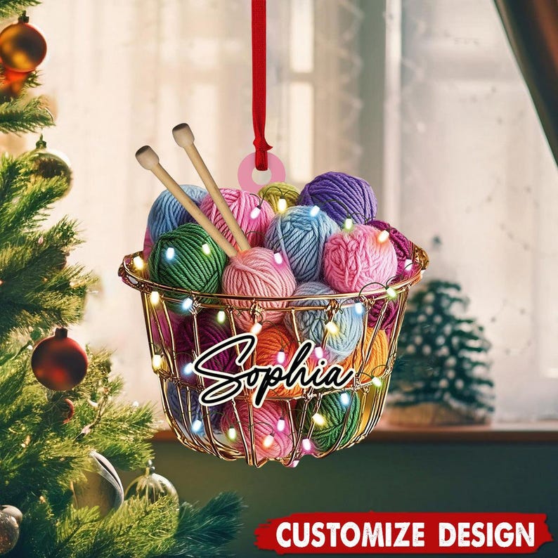 Personalized Knitting Christmas Ornament, Christmas Gift For Knitter, Custom Knitting Yarns Ornament, Knitting Lover Xmas Tree Decoration