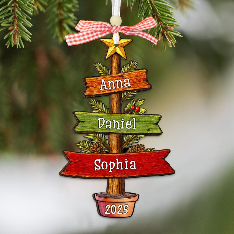 Family Christmas Ornament 2025 Personalized, Christmas Tree Family Name, Grandkids Names Keepsake, Custom Family Ornament, Xmas Family Gift