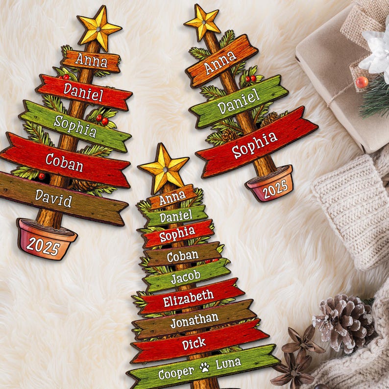 Family Christmas Ornament 2025 Personalized, Christmas Tree Family Name, Grandkids Names Keepsake, Custom Family Ornament, Xmas Family Gift