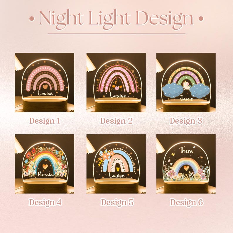 Personalized Rainbow with Floral Night Light, Custom Night Light for Baby Girl, Toddler Bedside Night Light, Flower Lamp for Nursery Decor