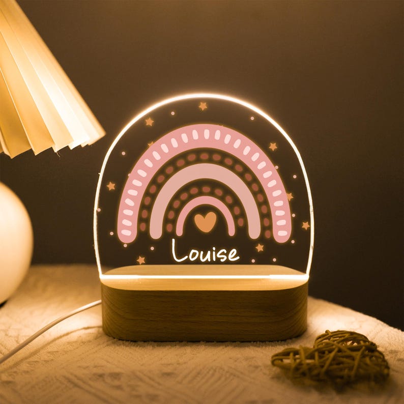 Personalized Rainbow with Floral Night Light, Custom Night Light for Baby Girl, Toddler Bedside Night Light, Flower Lamp for Nursery Decor
