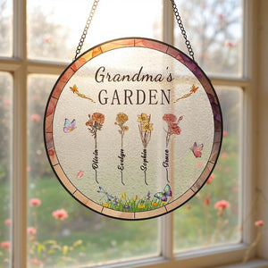 Custom Grandma's Gift, Month Flower Stain Acrylic Suncatcher, Mother's Day Gift , Grandma Gift From Grandson, Granddaughter, Nana's Garden