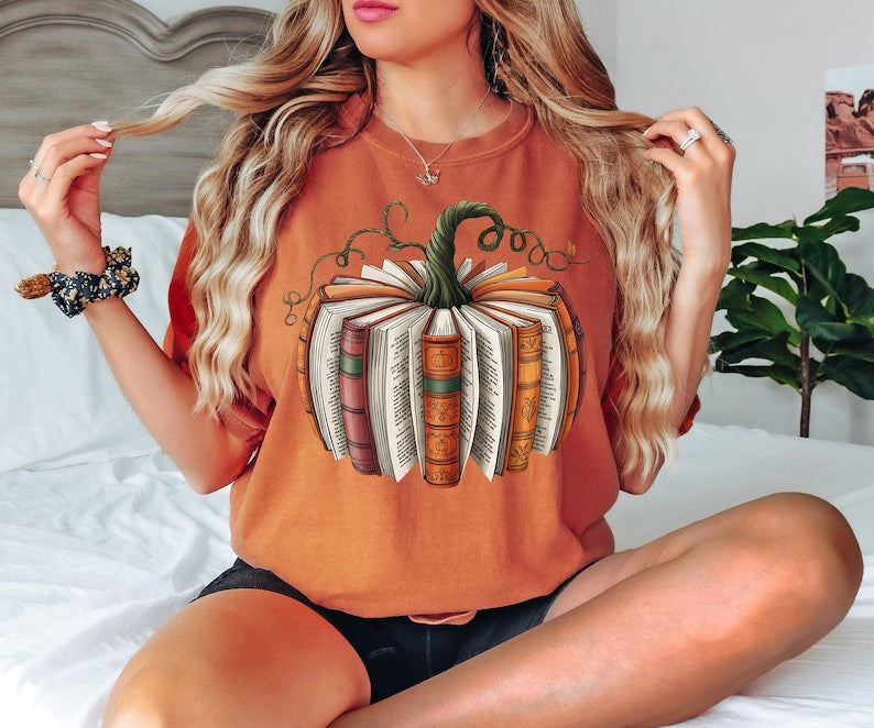 Fall Book Pumpkin Halloween Shirt, Halloween Book Lover Shirt, Fall Bookish Shirt, Pumpkin Book Shirt, Pumpkin Sweater, Fall Shirt, spooky t