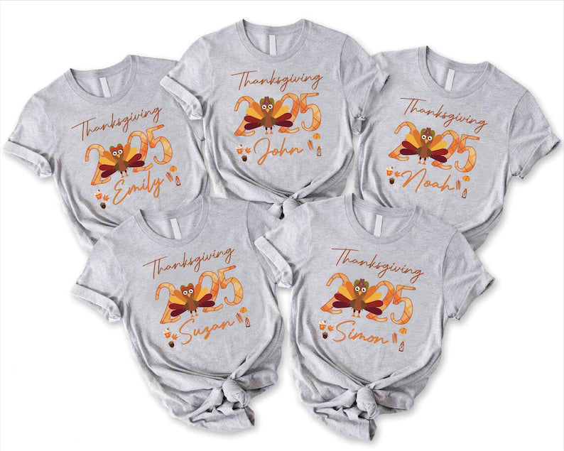 Personalized Thanksgiving Family Shirts 2025,Custom Turkey Matching Tee,Thanksgiving Group Apparel,Fall Group Shirt with Names,Friendsgiving