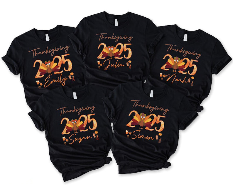 Personalized Thanksgiving Family Shirts 2025,Custom Turkey Matching Tee,Thanksgiving Group Apparel,Fall Group Shirt with Names,Friendsgiving