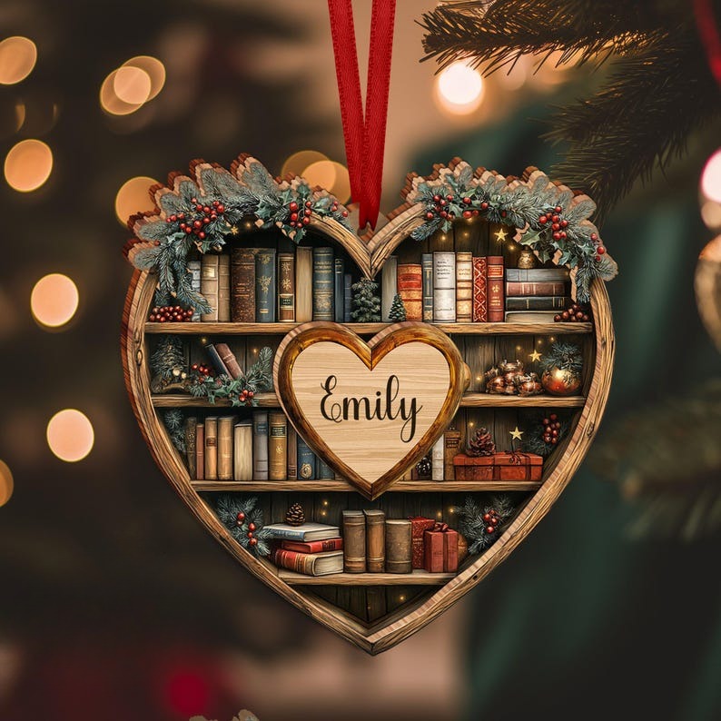 Personalized Christmas Book Wooden Ornament, Custom Bookish Ornament, Bookworm Gifts, Book Club Gift, Librarian Gifts, Book Reader Gifts