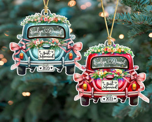Just Married Ornament, Newlywed Christmas Ornament, Custom Couple First Christmas 2025 Ornament, Couple in a Car Ornament, Wedding Gift