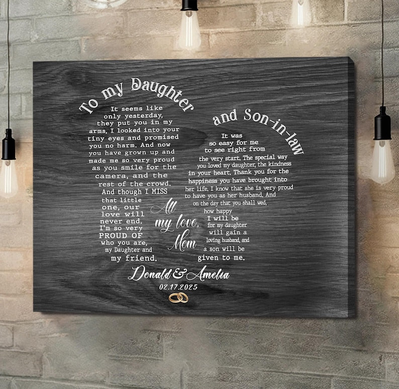 Personalized Daughter And Son In Law Wedding Gift, Gift For Daughter On Wedding Day, Gift For Groom From Mother Of Bride, Wedding Wall Art