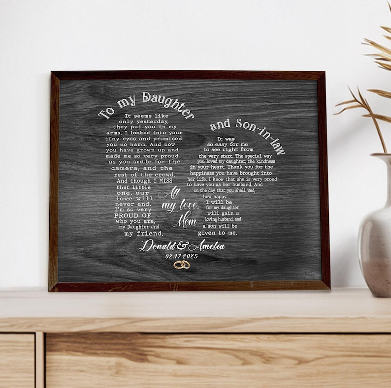 Personalized Daughter And Son In Law Wedding Gift, Gift For Daughter On Wedding Day, Gift For Groom From Mother Of Bride, Wedding Wall Art