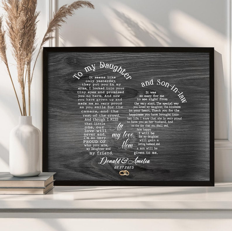 Personalized Daughter And Son In Law Wedding Gift, Gift For Daughter On Wedding Day, Gift For Groom From Mother Of Bride, Wedding Wall Art