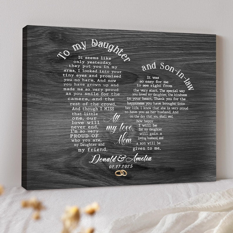 Personalized Daughter And Son In Law Wedding Gift, Gift For Daughter On Wedding Day, Gift For Groom From Mother Of Bride, Wedding Wall Art