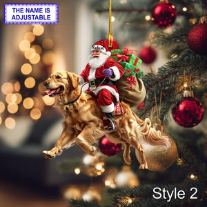 Santa Riding Golden Retriever Ornament Realistic Dog Christmas Tree Hanging Decoration, Funny Santa Claus Pet Lover Gift, Holiday Ornament