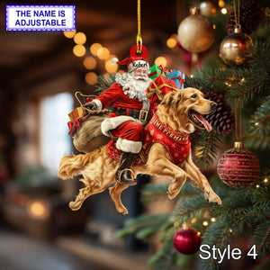 Santa Riding Golden Retriever Ornament Realistic Dog Christmas Tree Hanging Decoration, Funny Santa Claus Pet Lover Gift, Holiday Ornament