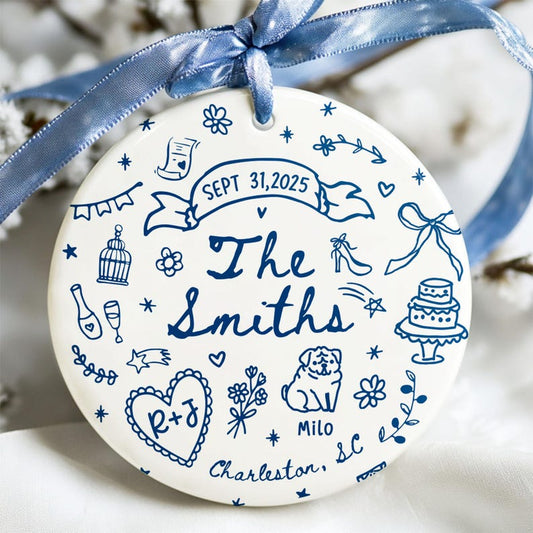 Custom Wedding Ornament, Personalized Wedding Gift with Names, Date & Location Ornament for Bride and Groom, Christmas Gift, Engagement Gift