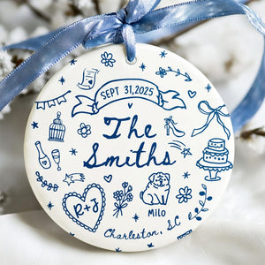 Custom Wedding Ornament, Personalized Wedding Gift with Names, Date & Location Ornament for Bride and Groom, Christmas Gift, Engagement Gift