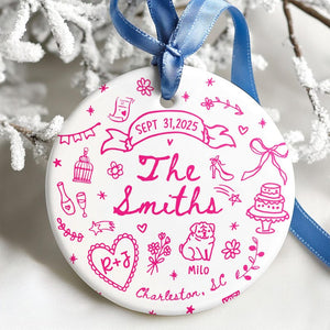 Custom Wedding Ornament, Personalized Wedding Gift with Names, Date & Location Ornament for Bride and Groom, Christmas Gift, Engagement Gift