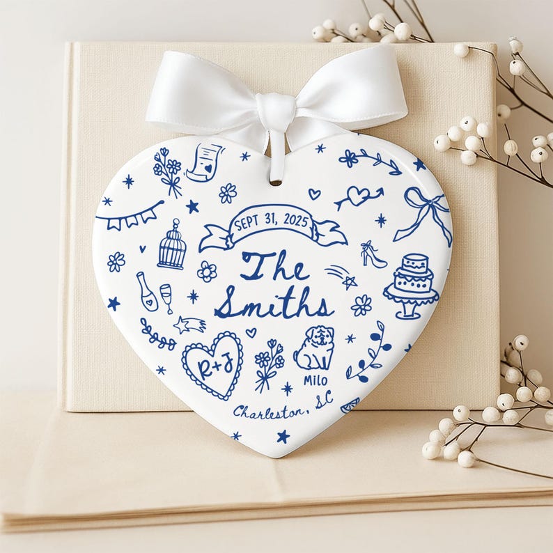 Custom Wedding Ornament, Personalized Wedding Gift with Names, Date & Location Ornament for Bride and Groom, Christmas Gift, Engagement Gift