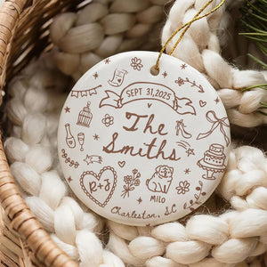 Custom Wedding Ornament, Personalized Wedding Gift with Names, Date & Location Ornament for Bride and Groom, Christmas Gift, Engagement Gift