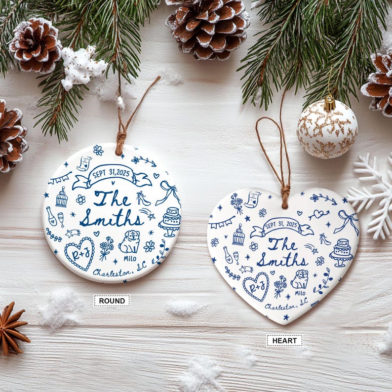 Custom Wedding Ornament, Personalized Wedding Gift with Names, Date & Location Ornament for Bride and Groom, Christmas Gift, Engagement Gift