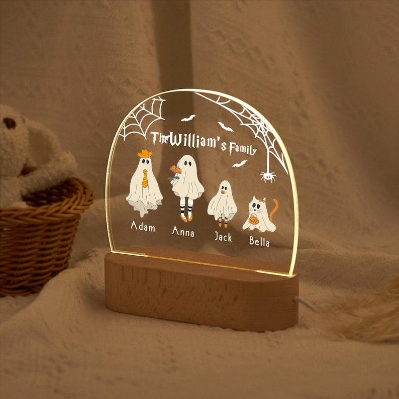 Personalized Night Lamp With Name, Custom Halloween Night Light, Halloween Ghost Family Lamp, Funny Halloween Gifts, Halloween Home Decor