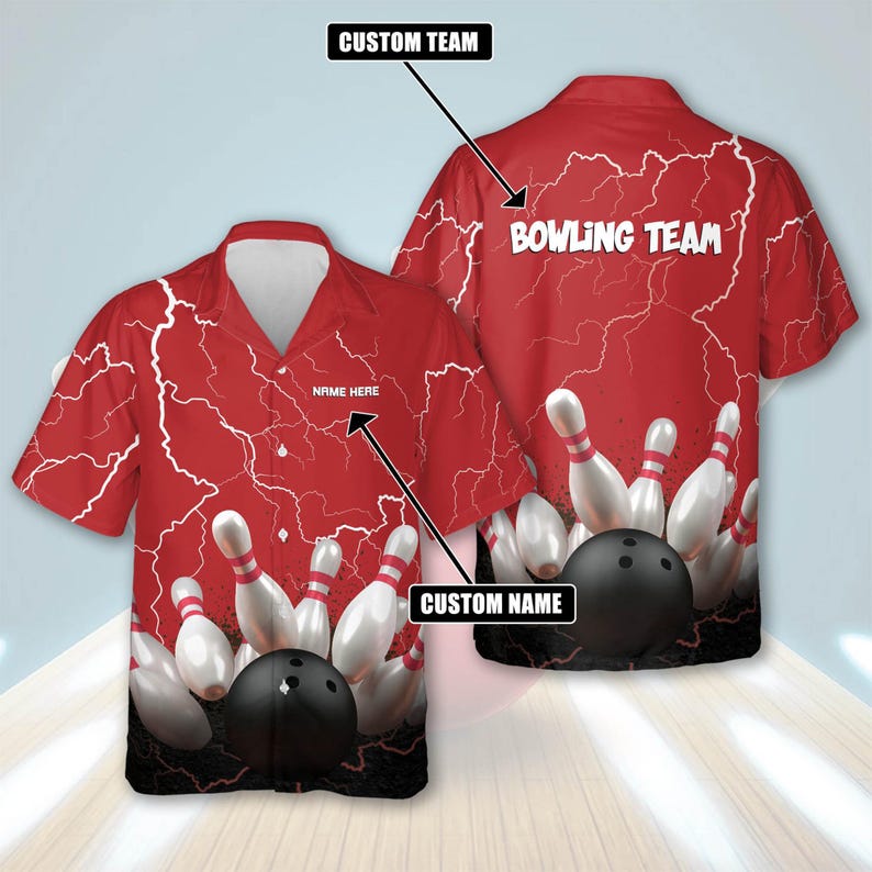 Custom Lightning Strike Bowling Shirt, Personalized Team Uniform, Player Name