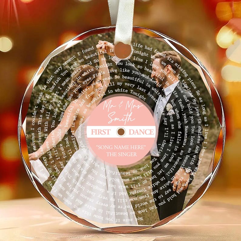 Personalized Song Lyrics Glass Ornament: Custom Wedding Photo, First Christmas Couple First Christmas Married Ornament, Wedding Anniversary Gift