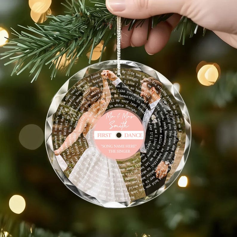 Personalized Song Lyrics Glass Ornament: Custom Wedding Photo, First Christmas Couple First Christmas Married Ornament, Wedding Anniversary Gift