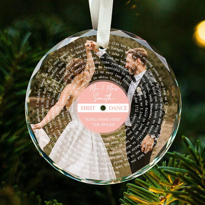 Personalized Song Lyrics Glass Ornament: Custom Wedding Photo, First Christmas Couple First Christmas Married Ornament, Wedding Anniversary Gift
