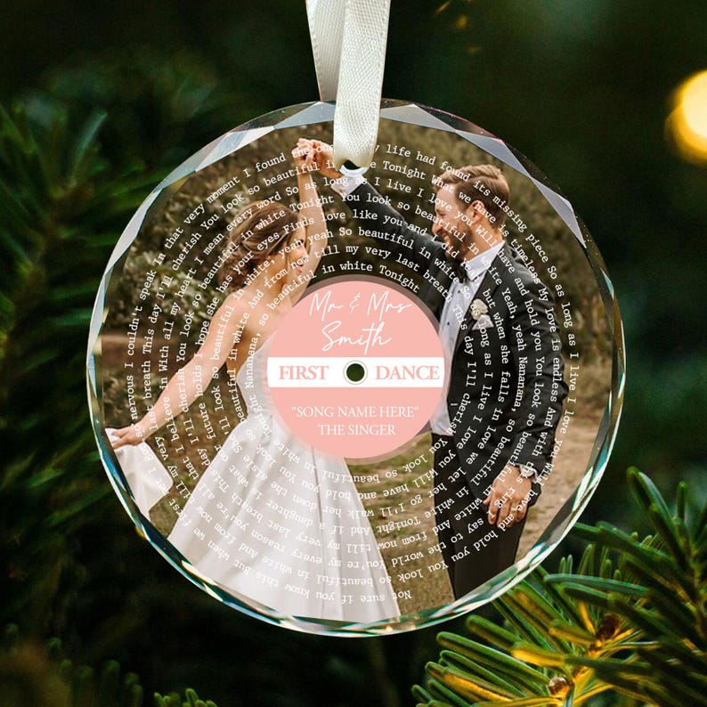 Personalized Song Lyrics Glass Ornament: Custom Wedding Photo, First Christmas Couple First Christmas Married Ornament, Wedding Anniversary Gift