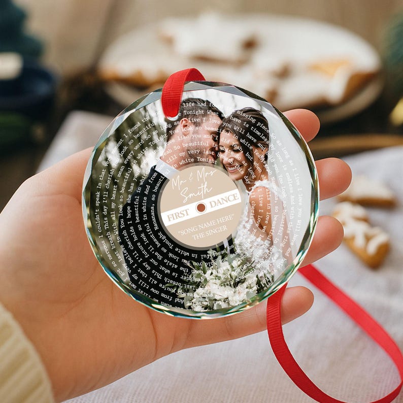 Personalized Song Lyrics Glass Ornament: Custom Wedding Photo, First Christmas Couple First Christmas Married Ornament, Wedding Anniversary Gift
