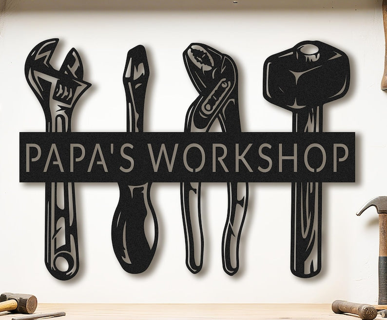 Custom Metal Shop Sign, Personalised Workshop Sign for Dad PaPa, Garage Sign,Mechanic Gifts,Man Birthday Gifts for Him Men Husband Boyfriend