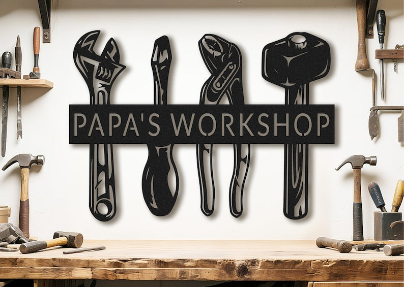 Custom Metal Shop Sign, Personalised Workshop Sign for Dad PaPa, Garage Sign,Mechanic Gifts,Man Birthday Gifts for Him Men Husband Boyfriend