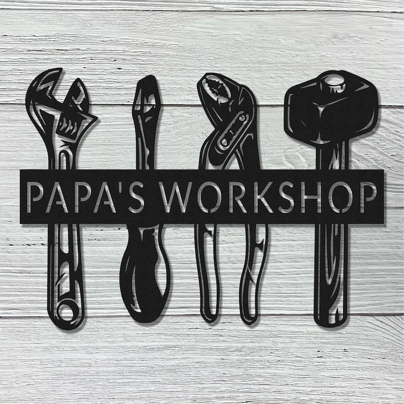Custom Metal Shop Sign, Personalised Workshop Sign for Dad PaPa, Garage Sign,Mechanic Gifts,Man Birthday Gifts for Him Men Husband Boyfriend