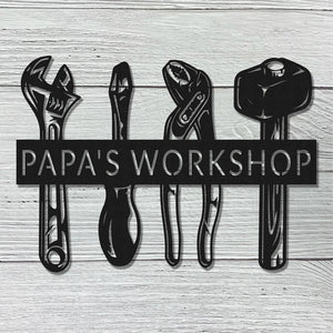 Custom Metal Shop Sign, Personalised Workshop Sign for Dad PaPa, Garage Sign,Mechanic Gifts,Man Birthday Gifts for Him Men Husband Boyfriend